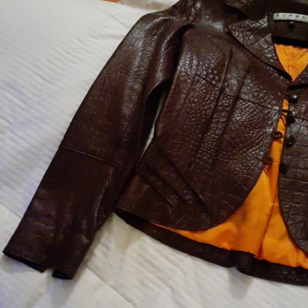 CHOCOLATE CROCO SOFT LEATHER JACKET